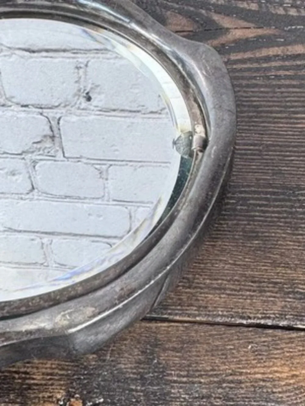 Vintage Handheld Vanity Mirror Floral Etched Metal Frame Tarnished Silver